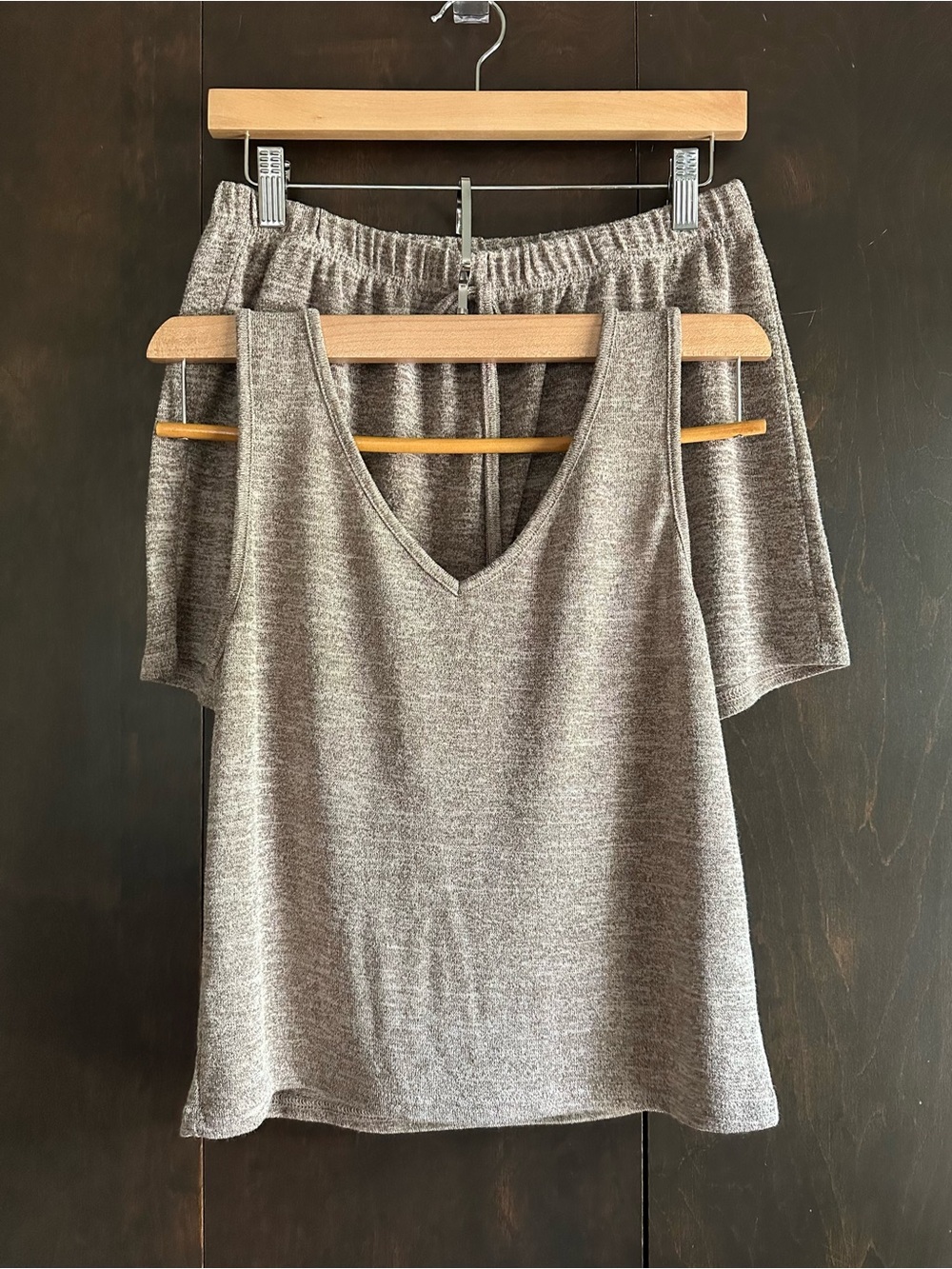 Heather Taupe Knit V-Neck Tank and Elastic Waist Shorts Set
